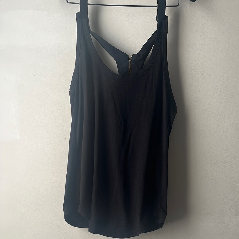 Sandro Black Tee Back with Gold Zip Tank Top with Silk Trim